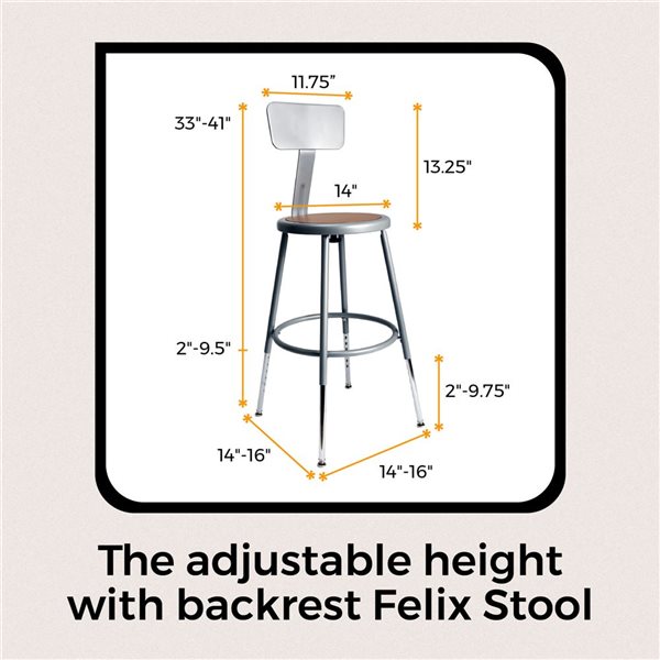 Hampden Furnishings Felix Grey Steel 19-27-in H Adjustable Height Bar Stool w/ Backrest