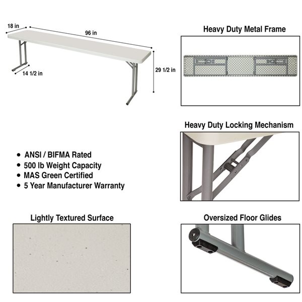 Hampden Furnishings Baldwin 18 W X 96-in L Rectangle Polypropylene Grey Seminar Folding Table