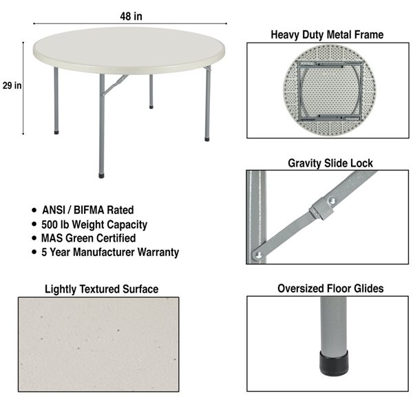 Hampden Furnishings Baldwin 48-in W Round Polypropylene Grey Folding Table