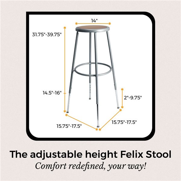 Hampden Furnishings Felix Grey Steel 32-39-in H Adjustable Height Bar Stool