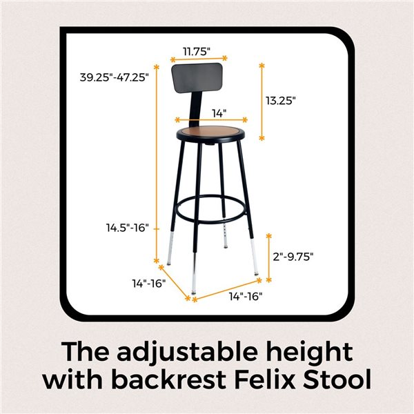 Hampden Furnishings Felix Black Steel 25-33-in H Adjustable Height Bar Stool w/ Backrest