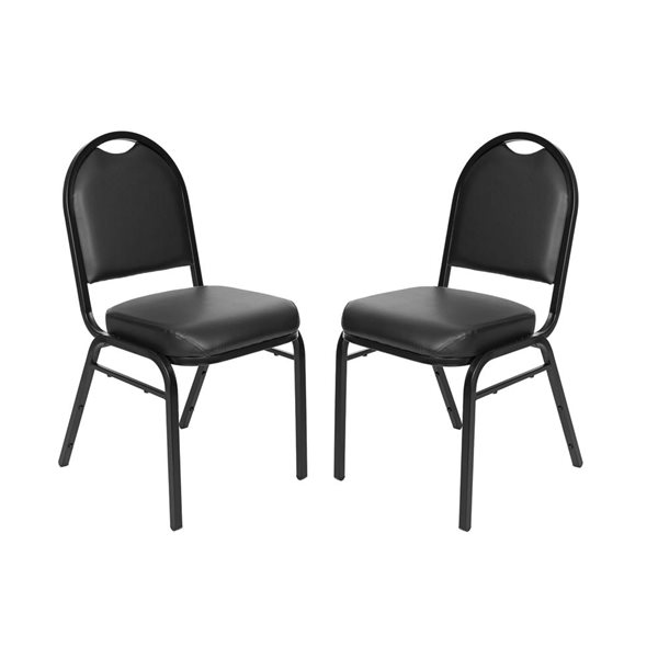 Hampden Furnishings Set of 2 Celia Black Vinyl Black Frame Stackable Banquet Chair