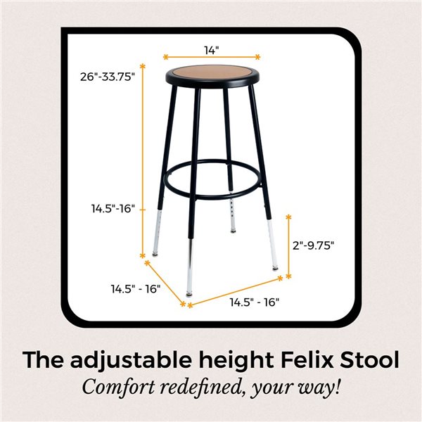 Hampden Furnishings Felix Black Steel 25-33-in H Adjustable Height Bar Stool