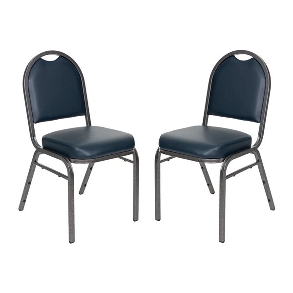 Hampden Furnishings Set of 2 Celia Dark Blue Vinyl Charcoal Frame Stackable Banquet Chair