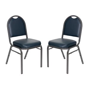 Hampden Furnishings Set of 2 Celia Dark Blue Vinyl Charcoal Frame Stackable Banquet Chair