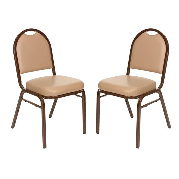 Hampden Furnishings Set of 2 Celia Beige Vinyl Stackable Banquet Chair