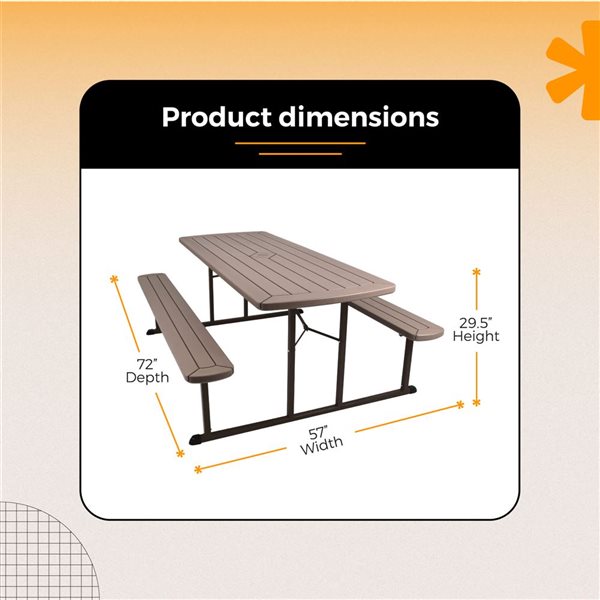 Hampden Furnishings Travis 30 W X 72-in L Rectangle Polypropylene Brown Folding Picnic Table