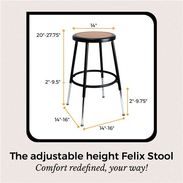 Hampden Furnishings Felix Black Steel 19-27-in H Adjustable Height Bar Stool