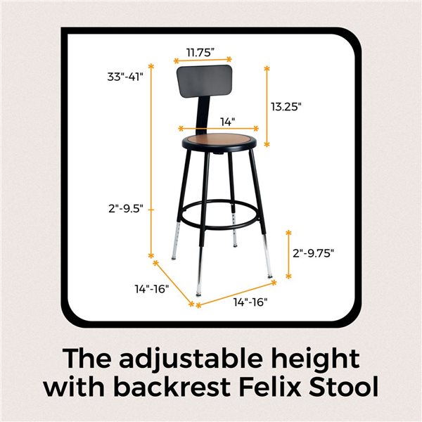 Hampden Furnishings Felix Black Steel 19-27-in H Adjustable Height Bar Stool w/ Backrest