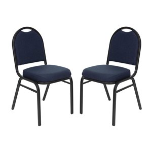 Hampden Furnishings Set of 2 Celia Dark Blue Fabric Black Frame Stackable Banquet Chair