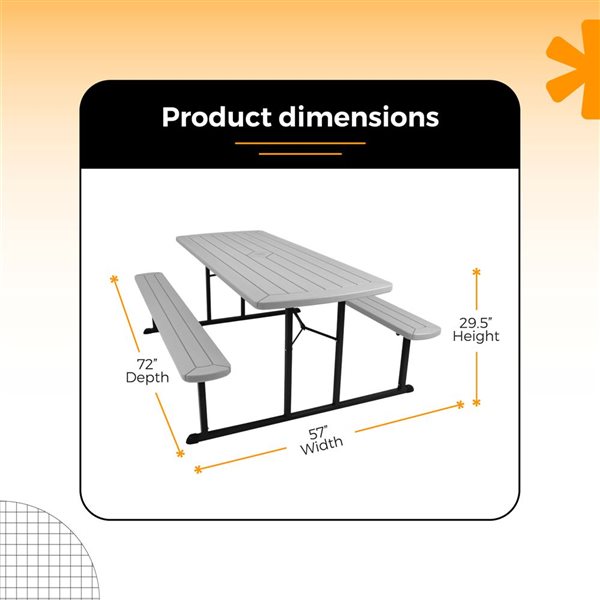 Hampden Furnishings Travis 30 W X 72-in L Rectangle Polypropylene Grey Folding Picnic Table