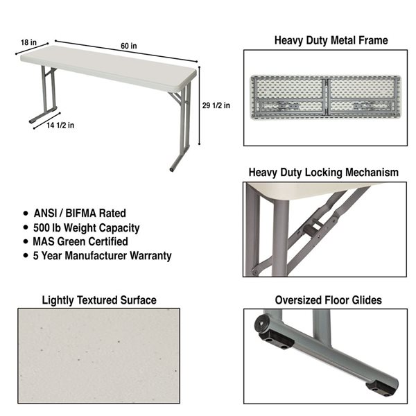 Hampden Furnishings Baldwin 18 W X 60-in L Rectangle Polypropylene Grey Seminar Folding Table