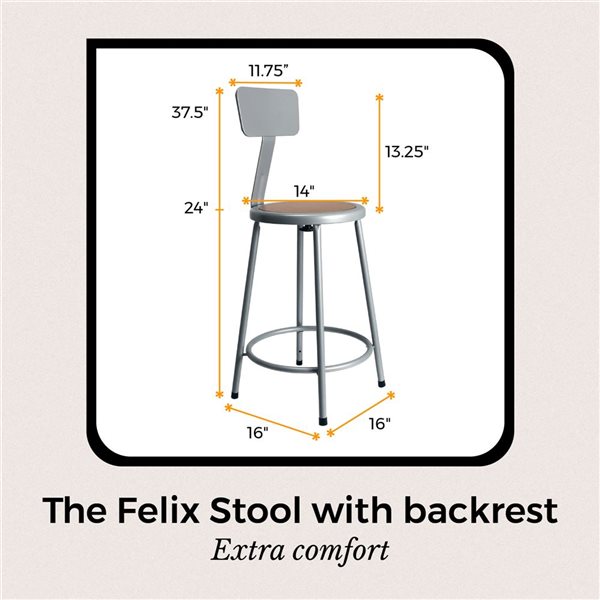 Hampden Furnishings Felix Grey 24-in H Steel Bar Stool w/ Backrest