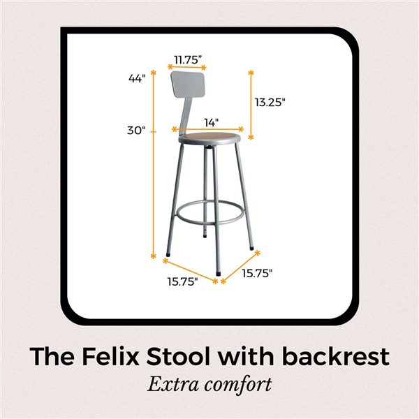 Hampden Furnishings Felix Grey 30-in H Steel Bar Stool w/ Backrest