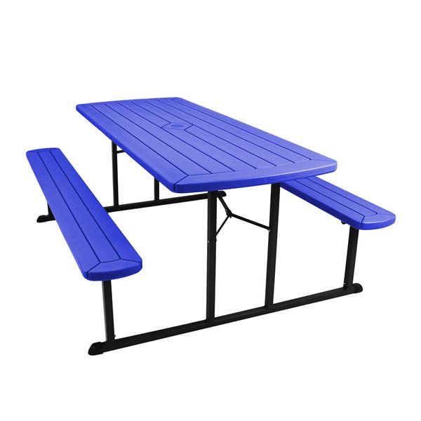 Hampden Furnishings Travis 30 W X 72-in L Rectangle Polypropylene Blue Folding Picnic Table