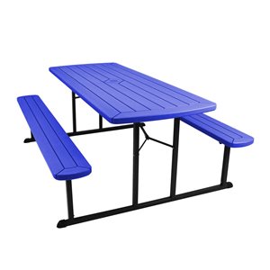 Hampden Furnishings Travis 30 W X 72-in L Rectangle Polypropylene Blue Folding Picnic Table