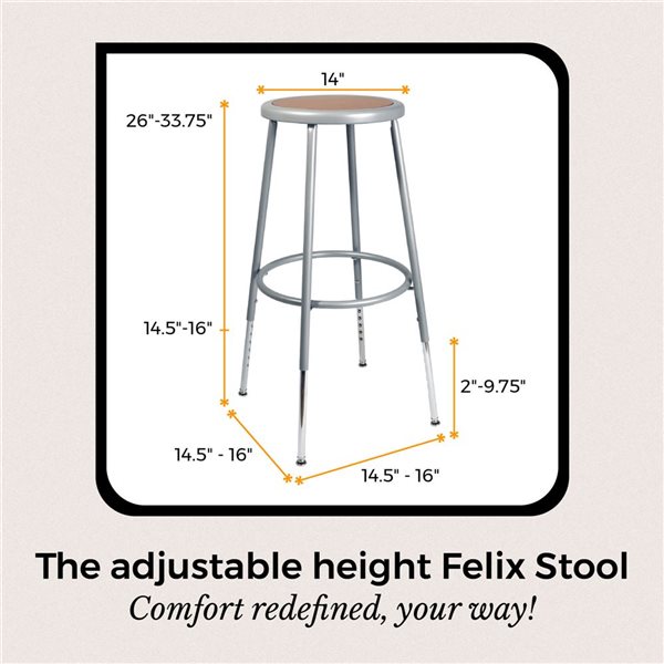 Hampden Furnishings Felix Grey Steel 25-33-in H Adjustable Height Bar Stool