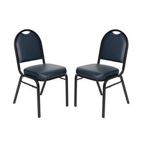 Hampden Furnishings Set of 2 Celia Dark Blue Vinyl Black Frame Stackable Banquet Chair