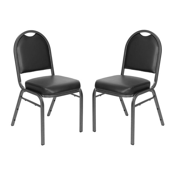 Hampden Furnishings Set of 2 Celia Black Vinyl Charcoal Frame Stackable Banquet Chair