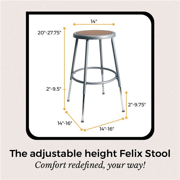 Hampden Furnishings Felix Grey Steel 19-27-in H Adjustable Height Bar Stool