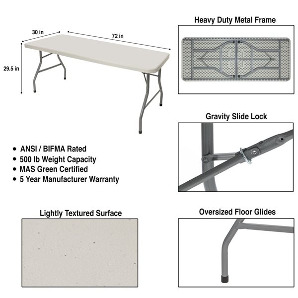 Hampden Furnishings Baldwin 30 W X 60-in L Rectangle Polypropylene Grey Folding Table