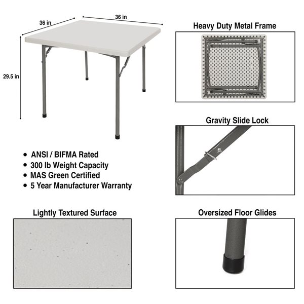 Hampden Furnishings Baldwin 36 W X 36-in L Square Polypropylene Grey Folding Table