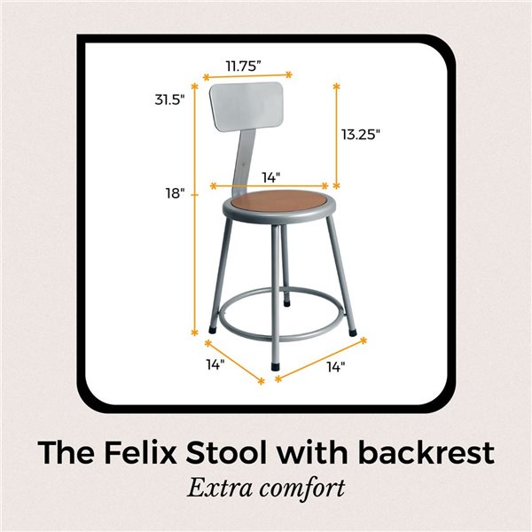 Hampden Furnishings Felix Grey 18-in H Steel Bar Stool w/ Backrest