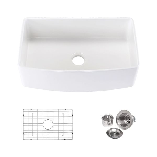Sink Rona Rugus Fireclay 30-in L X 20-in W Farmhouse Arch Edge Apron Front Single ...