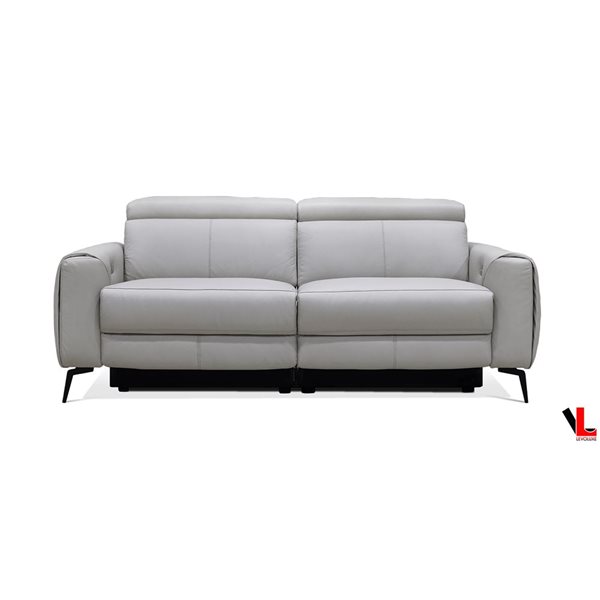 Levoluxe Lennox 81-in Light Grey Leather Match Power Reclining Sofa with Adjustable Headrest