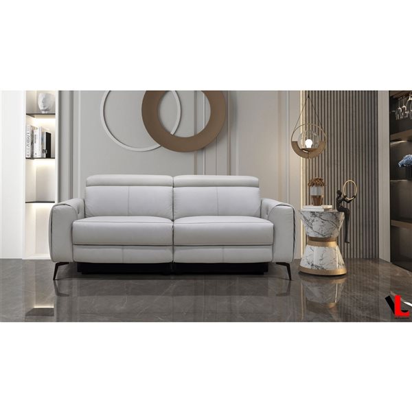 Levoluxe Lennox 81-in Light Grey Leather Match Power Reclining Sofa with Adjustable Headrest