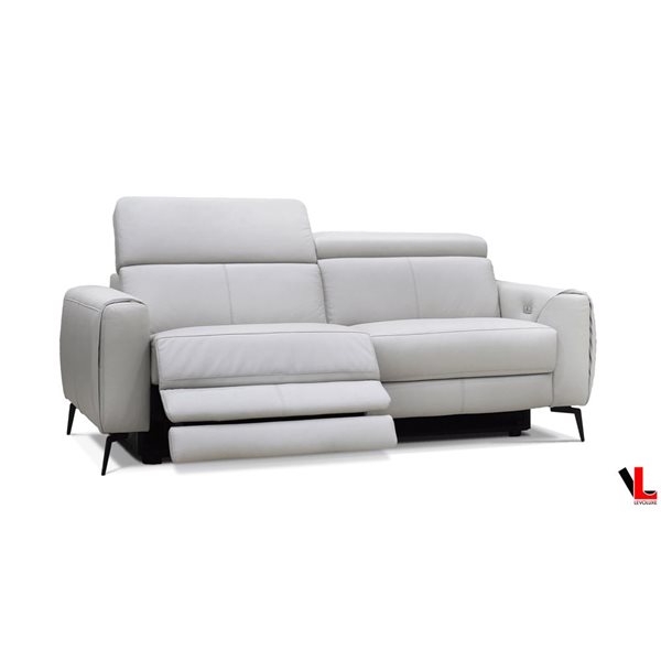 Levoluxe Lennox 81-in Light Grey Leather Match Power Reclining Sofa with Adjustable Headrest