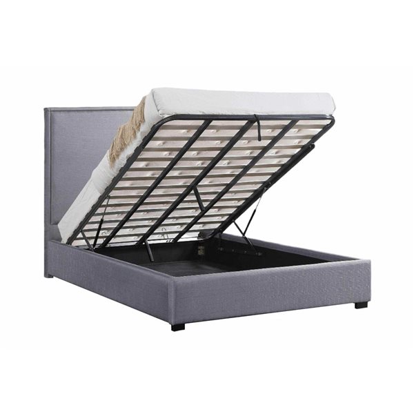 True Contemporary Byron Grey Linen Hydraulic Lift Up Storage Platform Bed