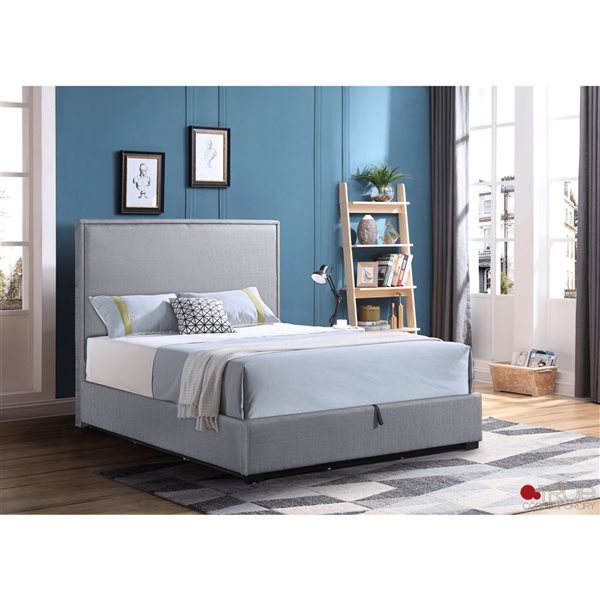 True Contemporary Byron Grey Linen Hydraulic Lift Up Storage Platform Bed