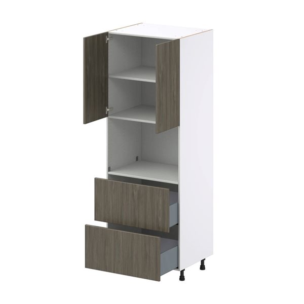 Hugo&Borg Savane Brown Microwave Pantry Cabinet with Two Drawers - 30 x 84.5-in