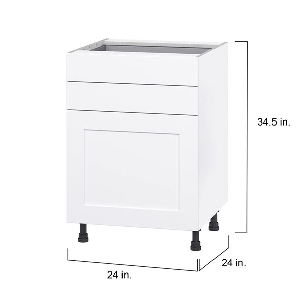 Hugo&Borg Jolie Base Door and Two 5-in Drawers Warm White Kitchen Cabinet - 24 x 34.5-in
