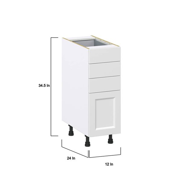 Hugo&Borg Riviera 12 W x 34.5-in H 4-Drawer Bright White Base Kitchen Cabinet