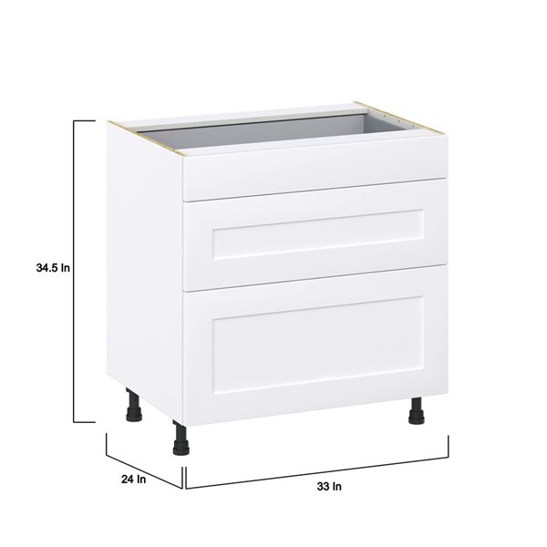 Hugo&Borg Jolie 33 W x 34.5-in H 3-Drawer Warm White Base Kitchen Cabinet