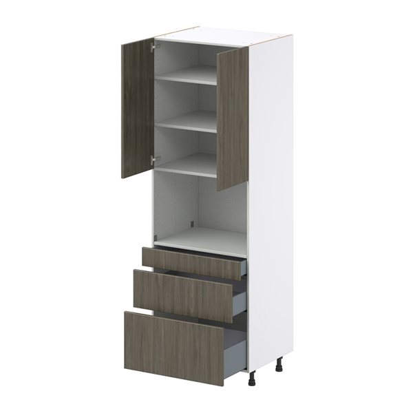 Hugo&Borg Savane Brown Microwave Pantry Cabinet with Three Drawers - 30 x 89.5-in