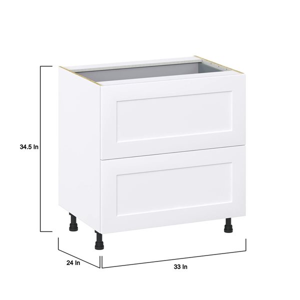 Hugo&Borg Jolie Base 2 Drawers and One Inner Drawer Warm White Kitchen Cabinet - 33 x 34.5-in