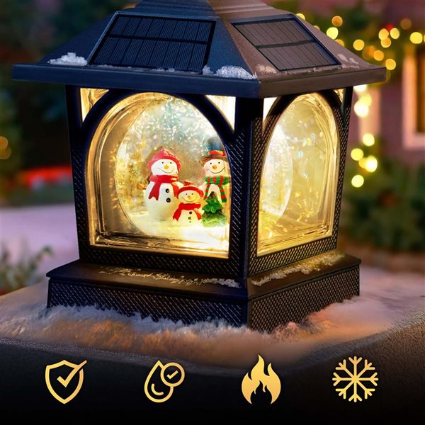 Classy Caps Black Metal Solar LED Lantern w/ Inner Holiday Globe