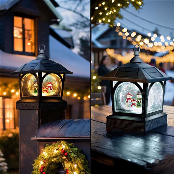Classy Caps Black Metal Solar LED Lantern w/ Inner Holiday Globe