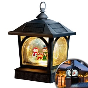 Lanterne solaire à DEL de Classy Caps en métal noir avec globe de Noël intérieur
