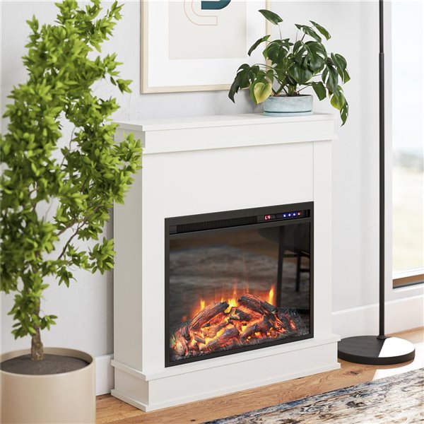 Ameriwood Home Mateo Electric Fireplace with Mantel and Touchscreen Display, White