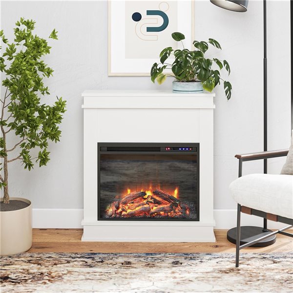 Ameriwood Home Mateo Electric Fireplace with Mantel and Touchscreen Display, White