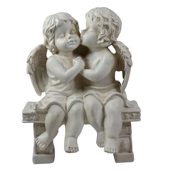 Northlight Kissing Cherubs Sitting on Bench 9.75-in Grey Polyresin Outdoor Garden Statue