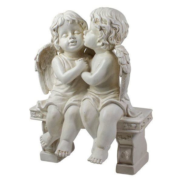 Northlight Kissing Cherubs Sitting on Bench 9.75-in Grey Polyresin Outdoor Garden Statue