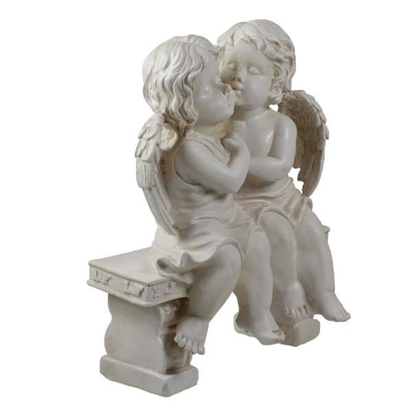 Northlight Kissing Cherubs Sitting on Bench 9.75-in Grey Polyresin Outdoor Garden Statue