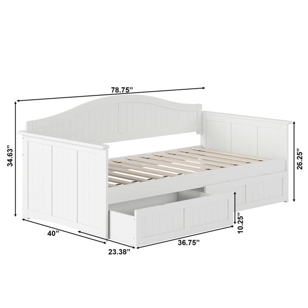 AFI Nantucket White Twin-Sized Daybed w/ Storage Drawers
