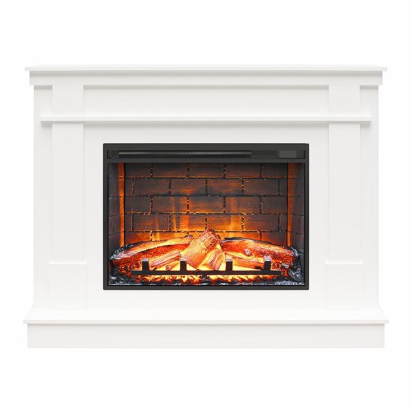 Ameriwood Home Elmcroft 58 W x 44 H x 18-in D White Wood Fireplace Mantel w/ Electric Freestanding Fireplace