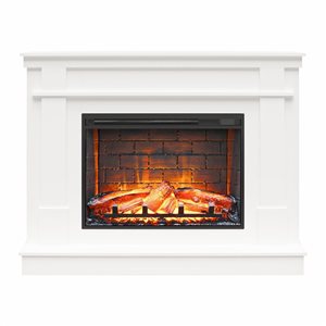 Ameriwood Home Elmcroft 58 W x 44 H x 18-in D White Wood Fireplace Mantel w/ Electric Freestanding Fireplace